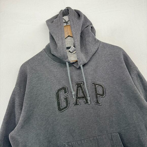 Vintage Gap Hoodie men's XL Gray Sweatshirt Boxy Distressed Embroidered Spellout - Picture 4 of 12